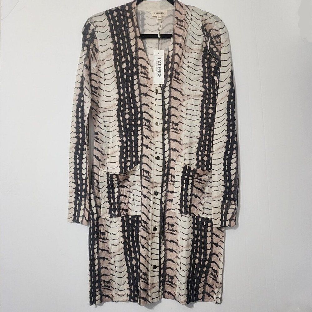 L'Agence - XS Long Slim Cardigan in Snake Animal Print‎